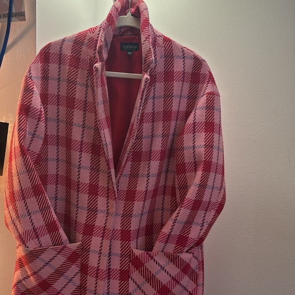 Spring Topshop coat. Pink checkered jacket Size 6 with 2-pockets and side-slits - Picture 3 of 4